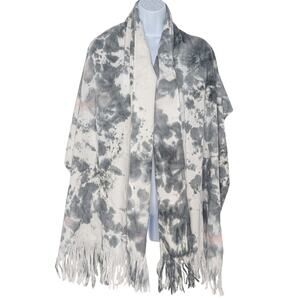 Tie Dye Fringe Scarf by BP in Gray White Pink